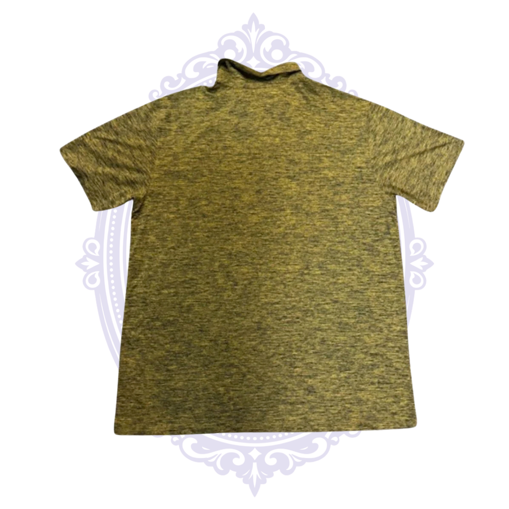 Back view of Pittsburgh Steelers men's gold and black heather performance polo.