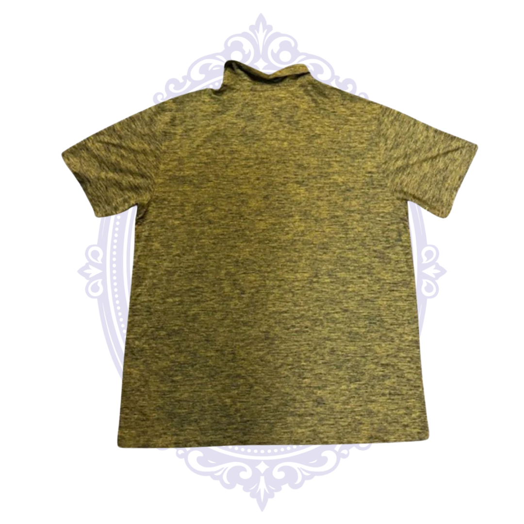 Back view of Pittsburgh Steelers men's gold and black heather performance polo.