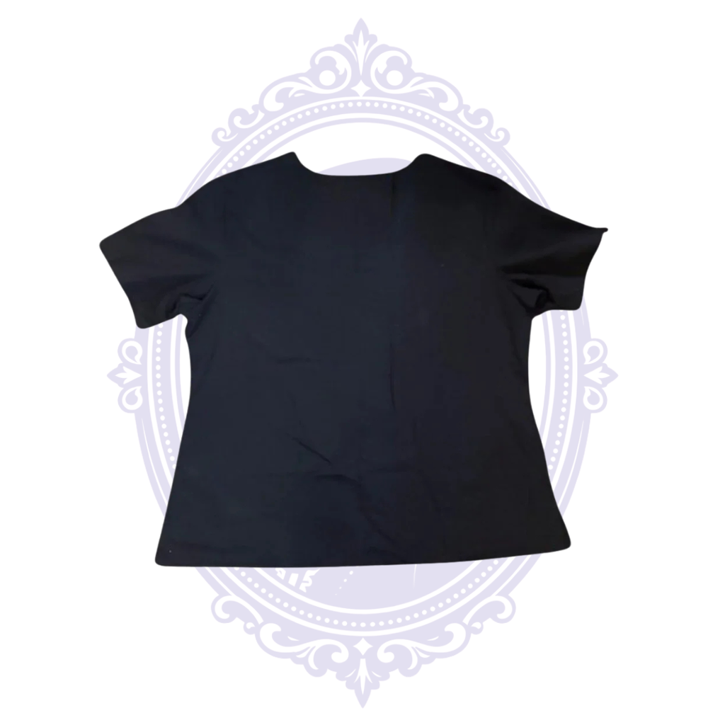 Back view of Pittsburgh Steelers women’s scrub top showing the solid black back and short sleeves.