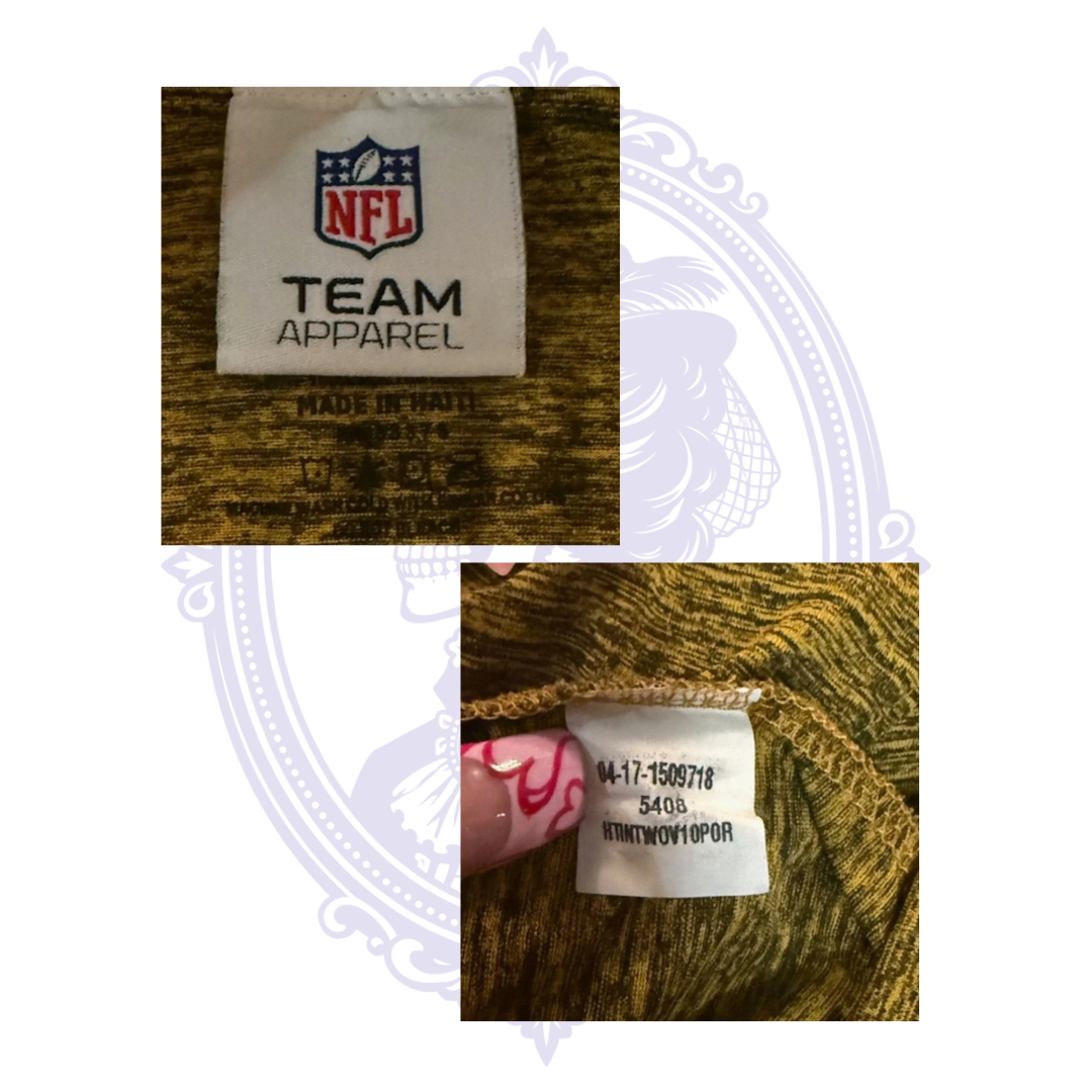 NFL Team Apparel and Augusta Sportswear identification labels inside Pittsburgh Steelers performance polo.