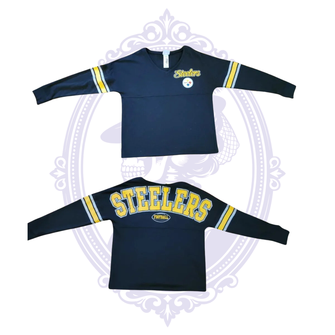 Front and back views of Pittsburgh Steelers NFL Teens XL 15/17 long-sleeve shirt.