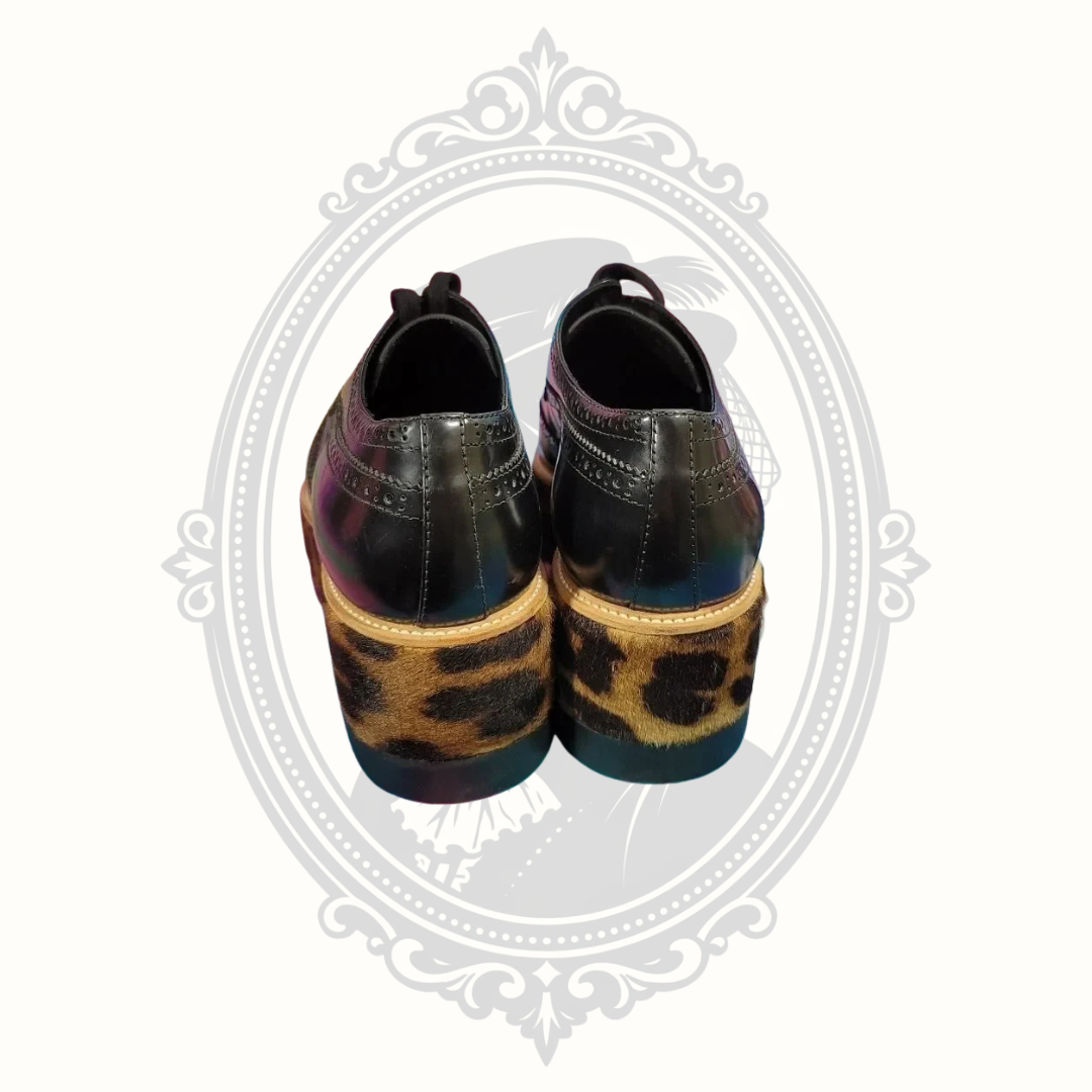 Prada Black Leather Leopard Platform Brogue Shoes – EU 40.5 – Never Worn