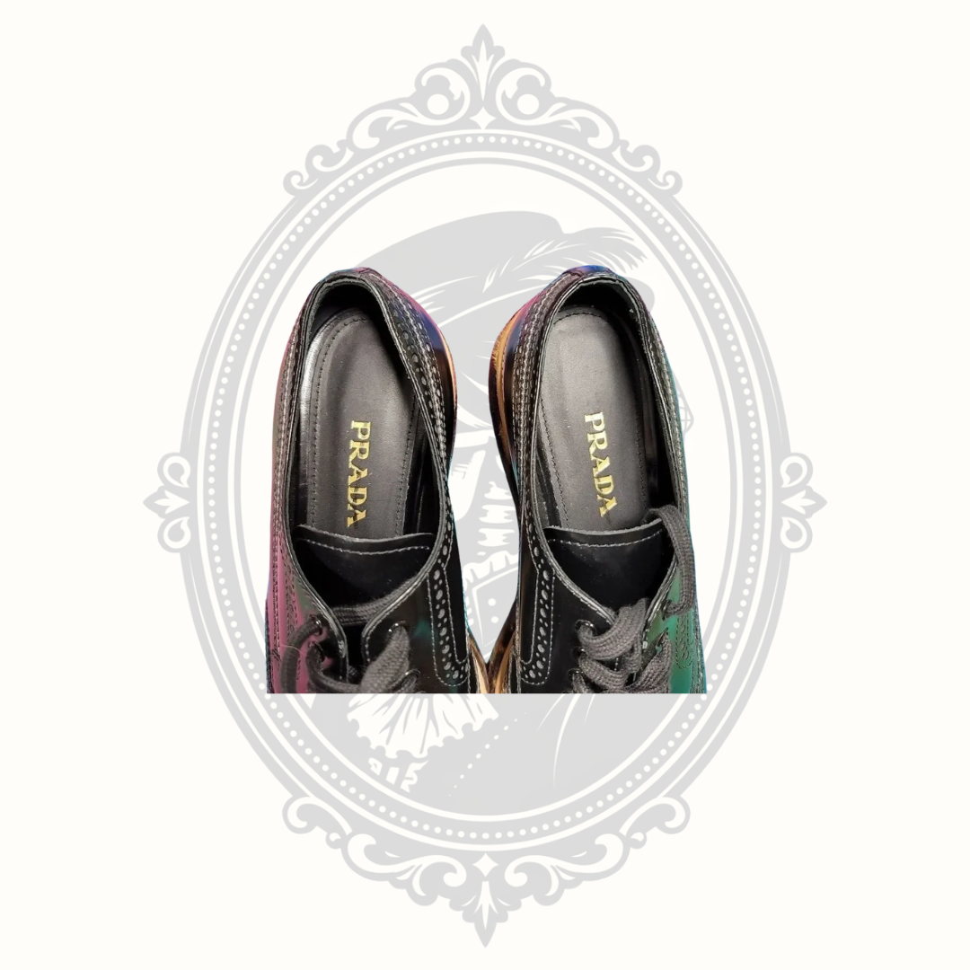 Prada Black Leather Leopard Platform Brogue Shoes – EU 40.5 – Never Worn