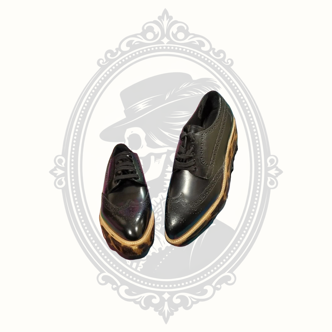 Prada Black Leather Leopard Platform Brogue Shoes – EU 40.5 – Never Worn