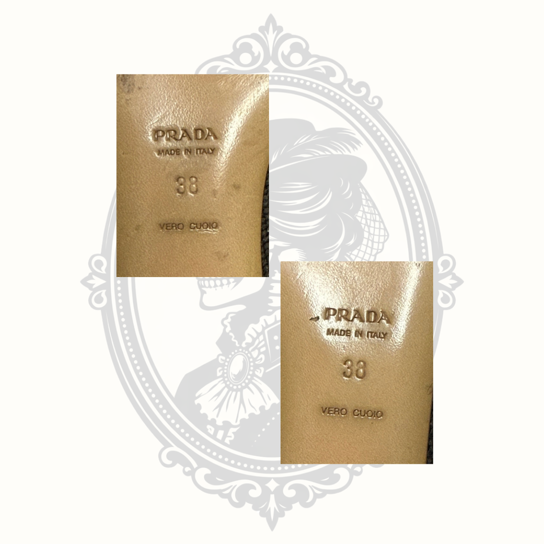Prada Made in Italy EU 38 Vero Cuoio sole markings