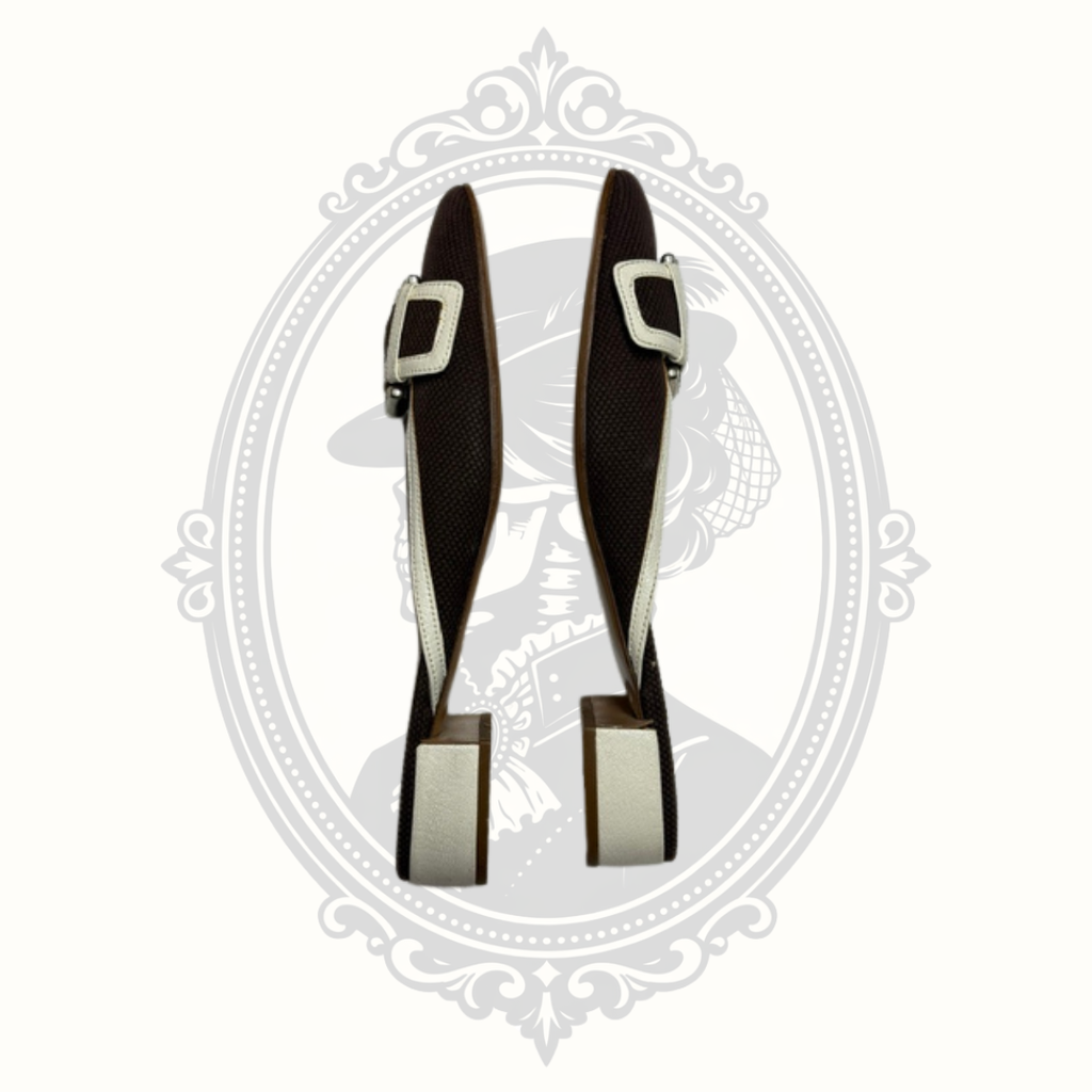Prada brown cream buckle mule shoes side profile