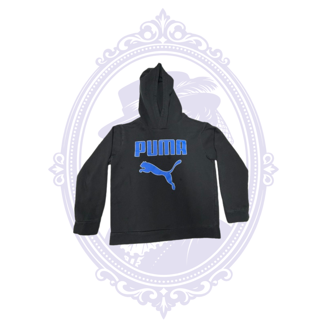 PUMA Boys Black & Blue Logo Pullover Hoodie – Size M (10–12)