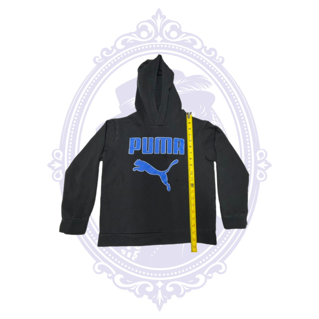 PUMA Boys Black & Blue Logo Pullover Hoodie – Size M (10–12)