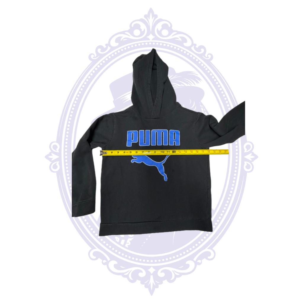 PUMA Boys Black & Blue Logo Pullover Hoodie – Size M (10–12)