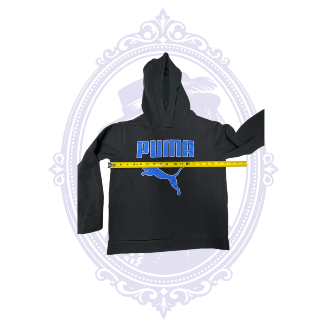 PUMA Boys Black & Blue Logo Pullover Hoodie – Size M (10–12)