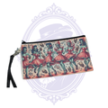 Retro zombie pinup girls wristlet makeup bag with pink dresses, skulls and musical notes