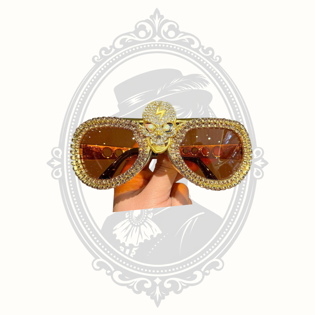 Gold rhinestone skull oversized cat eye sunglasses