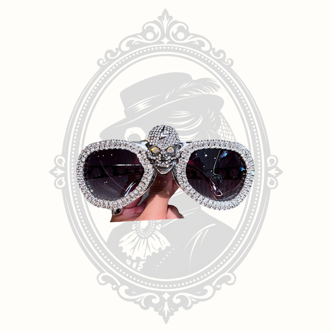 Silver rhinestone skull oversized cat eye sunglasses