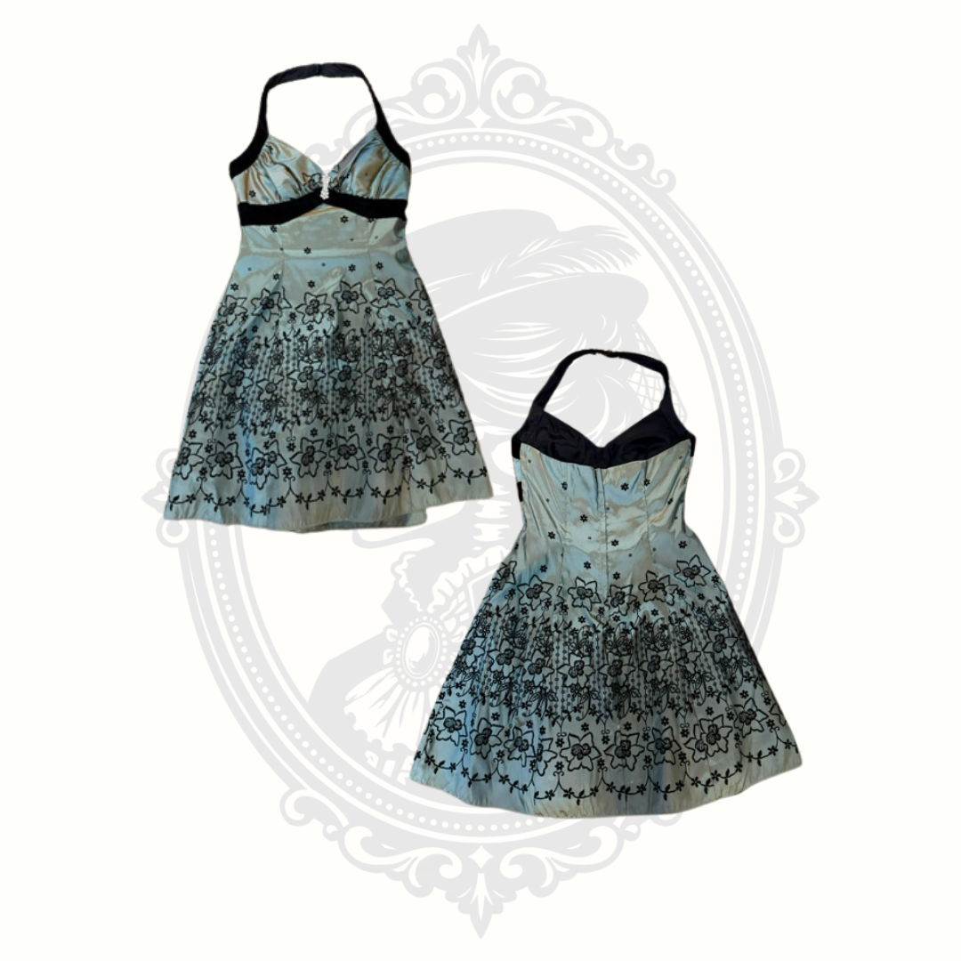 Roberta Girls Sage Green Embroidered Halter Dress Size 7/8