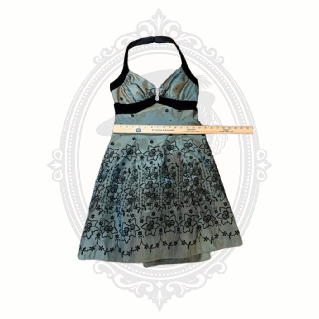 Roberta Girls Sage Green Embroidered Halter Dress Size 7/8