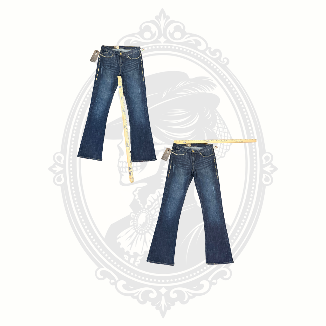 Rock and Republic Kasandra jeans front view with measurement dark wash denim