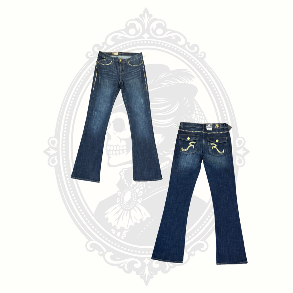 Rock and Republic jeans front and back view with embellished pocket stitching