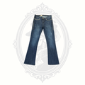 Rock and Republic bootcut jeans front view dark blue denim studded detail