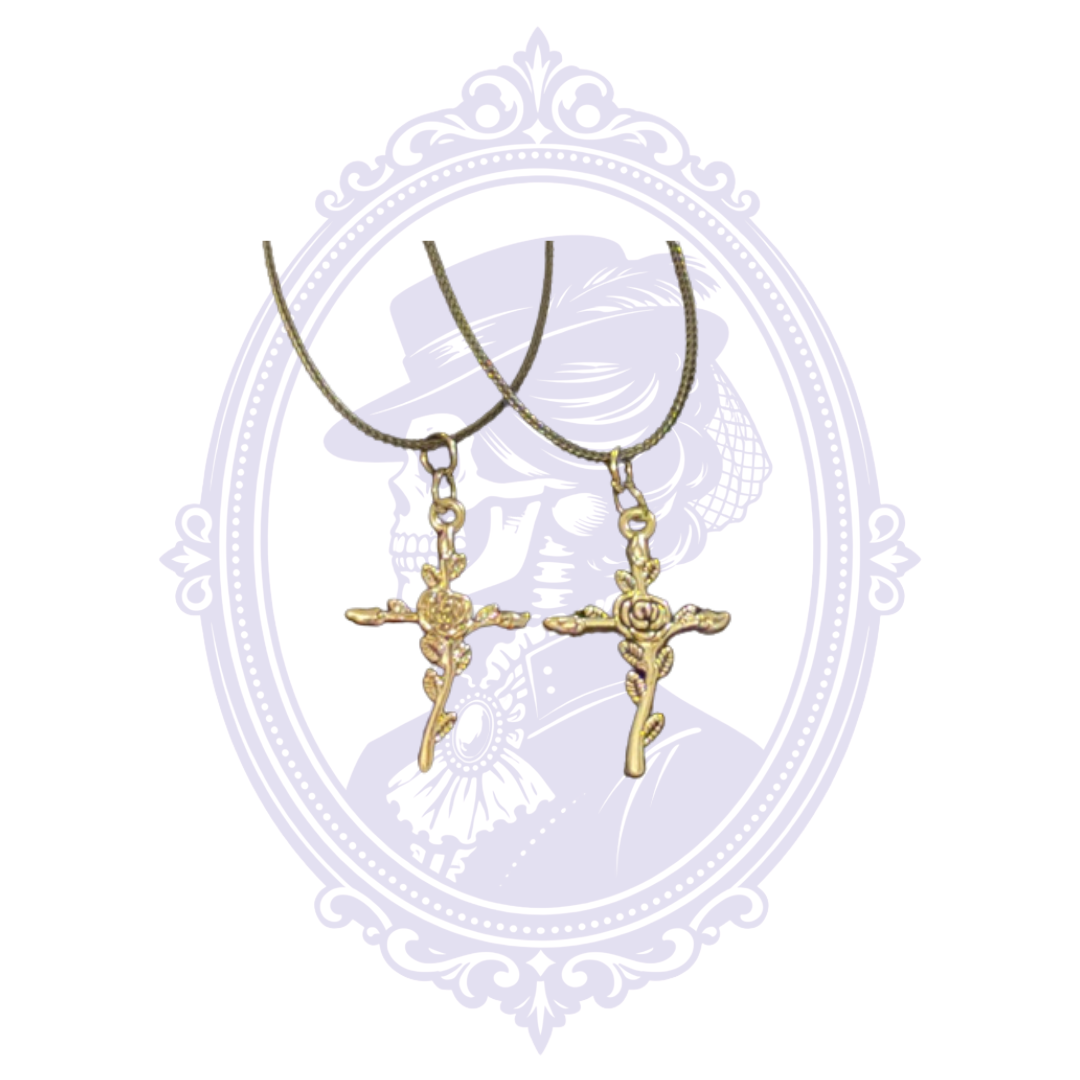 Cupboard Crafted Rose Cross Gothic Necklace – Silver Tone Finish Options