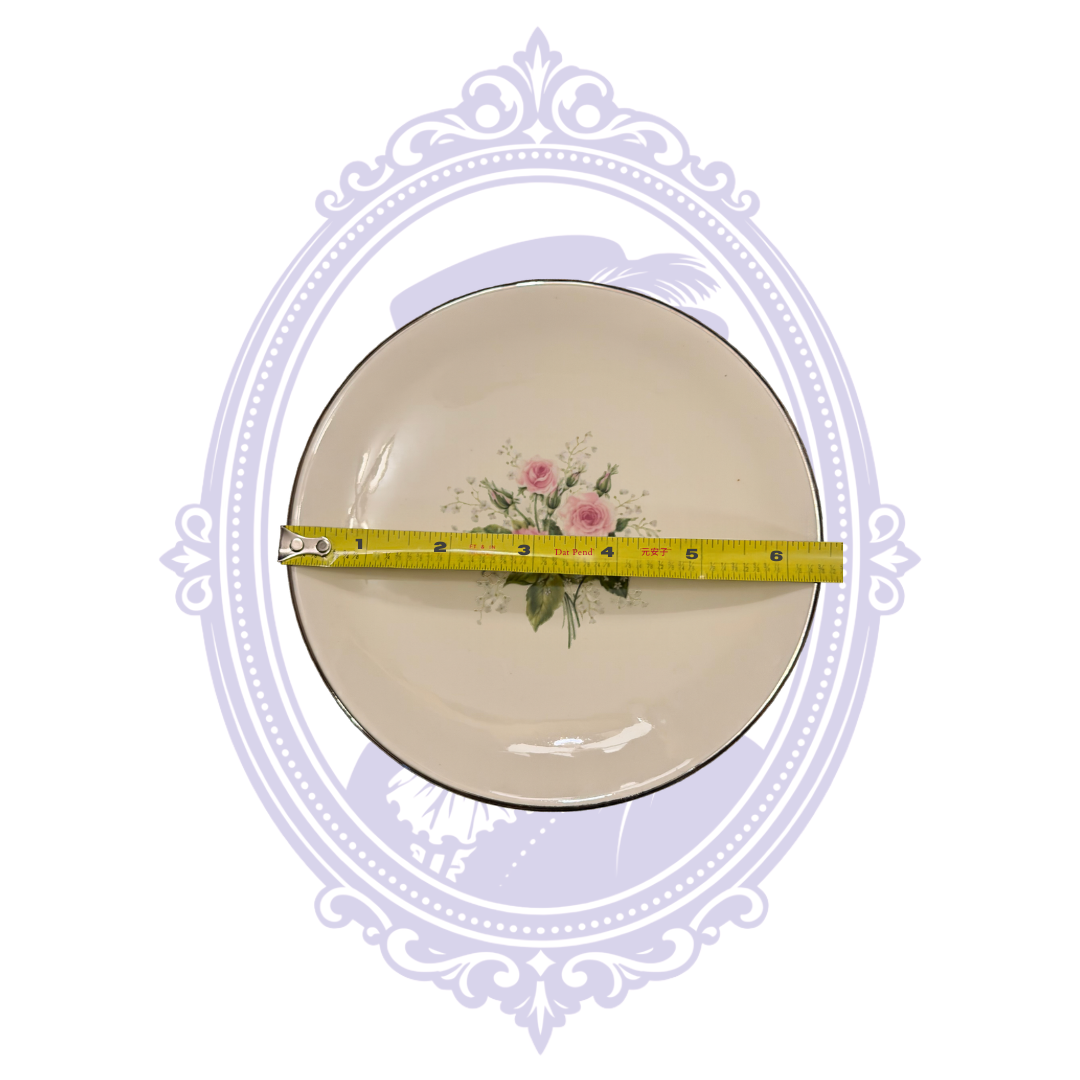 Front view with measuring tape of Royal China Queen's Rose plate
