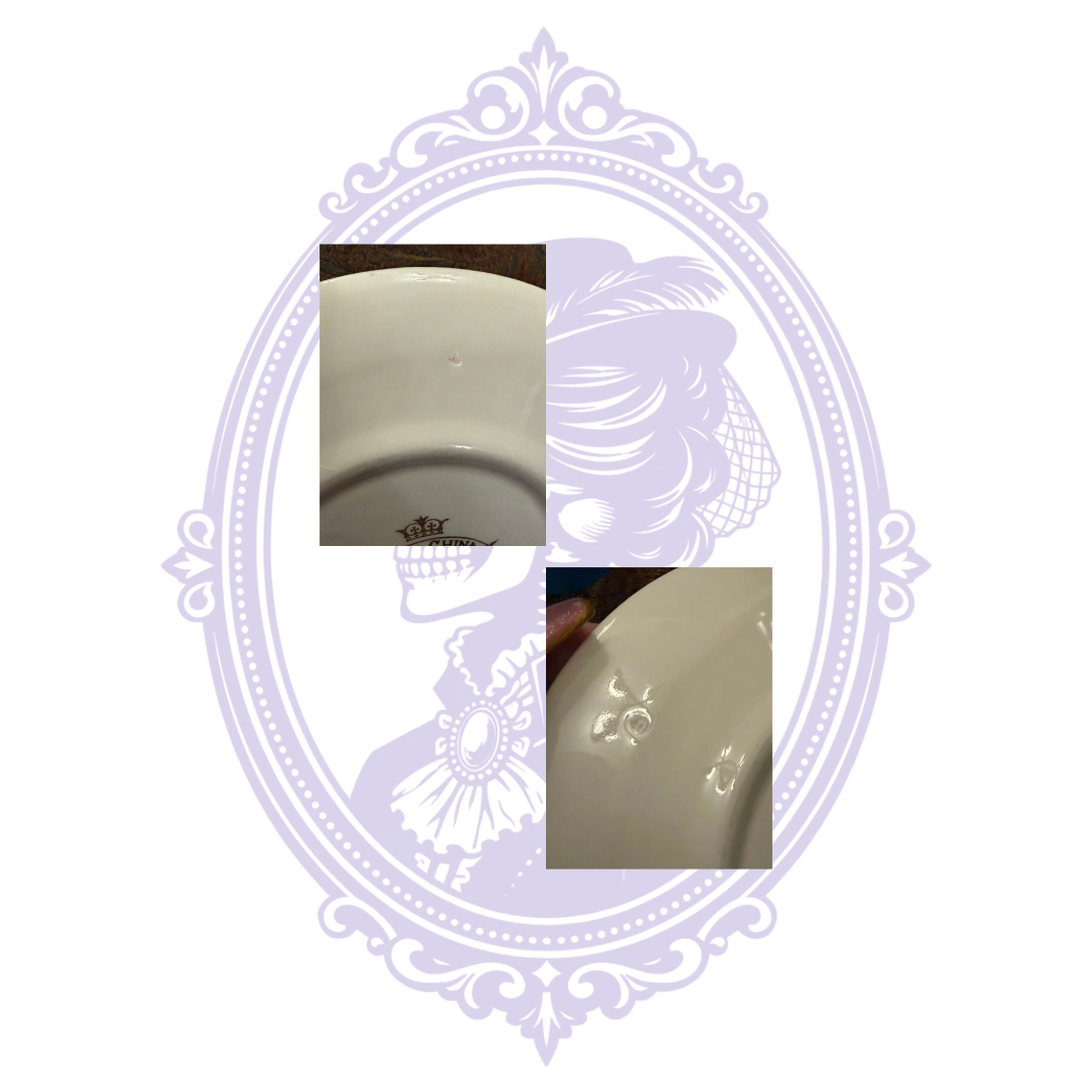 Close-ups of original manufacturing glaze marks, not chips