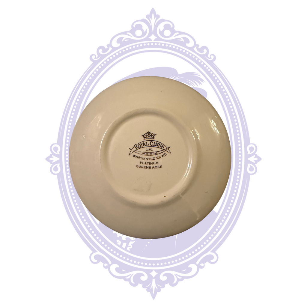 Full underside with Royal China Queen's Rose mark