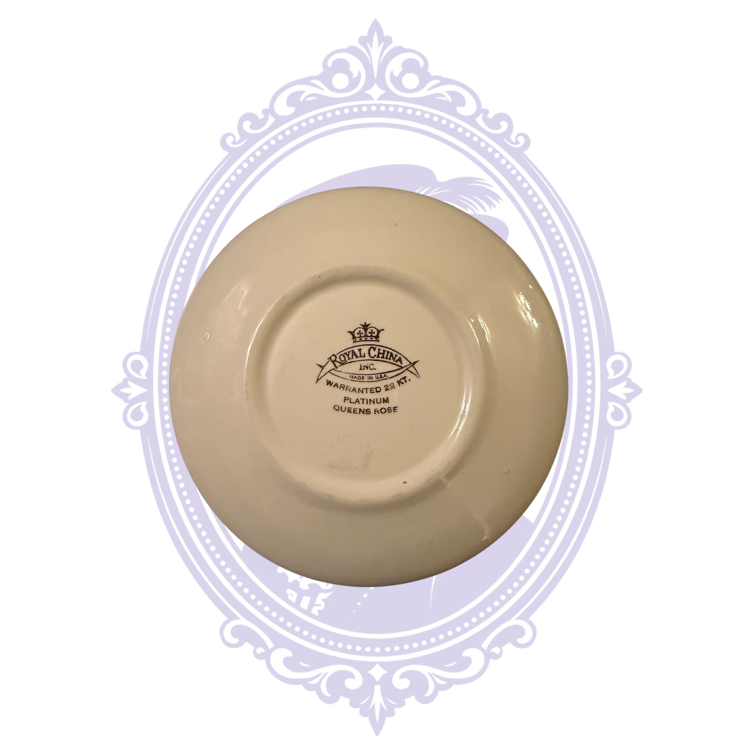 Full underside with Royal China Queen's Rose mark