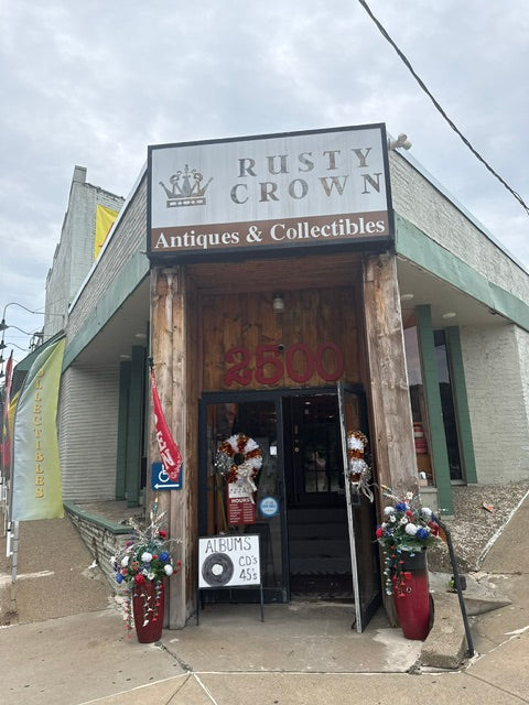 Exterior entrance of The Rusty Crown antique mall at 2500 West Liberty Avenue in Pittsburgh, Pennsylvania