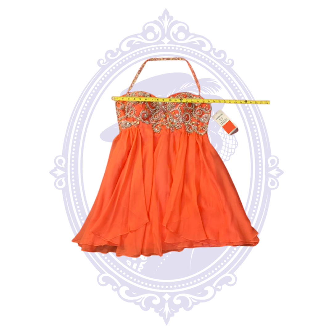 Sherri Hill 3878 Coral Beaded Chiffon Cocktail Dress Size 12 – NWT
