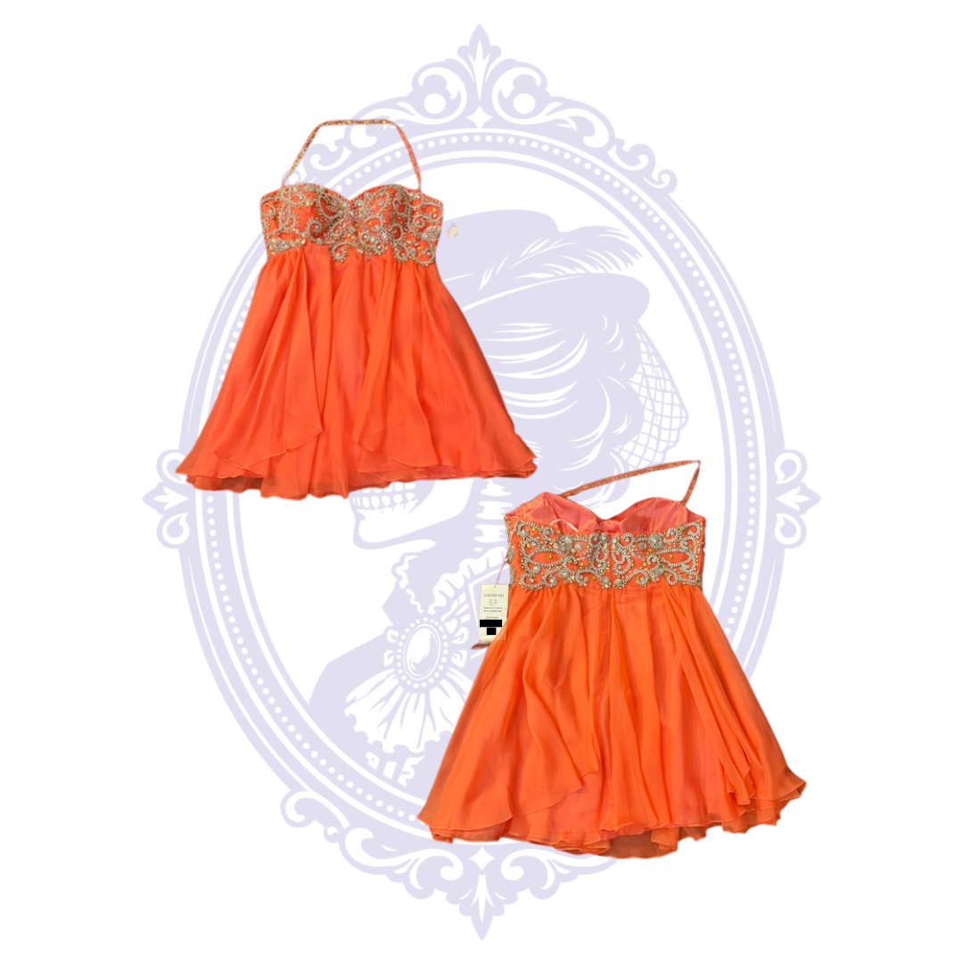 Sherri Hill 3878 Coral Beaded Chiffon Cocktail Dress Size 12 – NWT