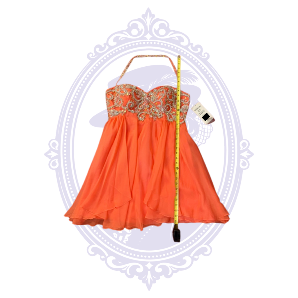 Sherri Hill 3878 Coral Beaded Chiffon Cocktail Dress Size 12 – NWT
