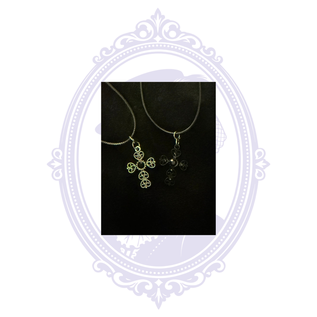 Cupboard Crafted Filigree Cross Gothic Necklace – Black or Silver Tone