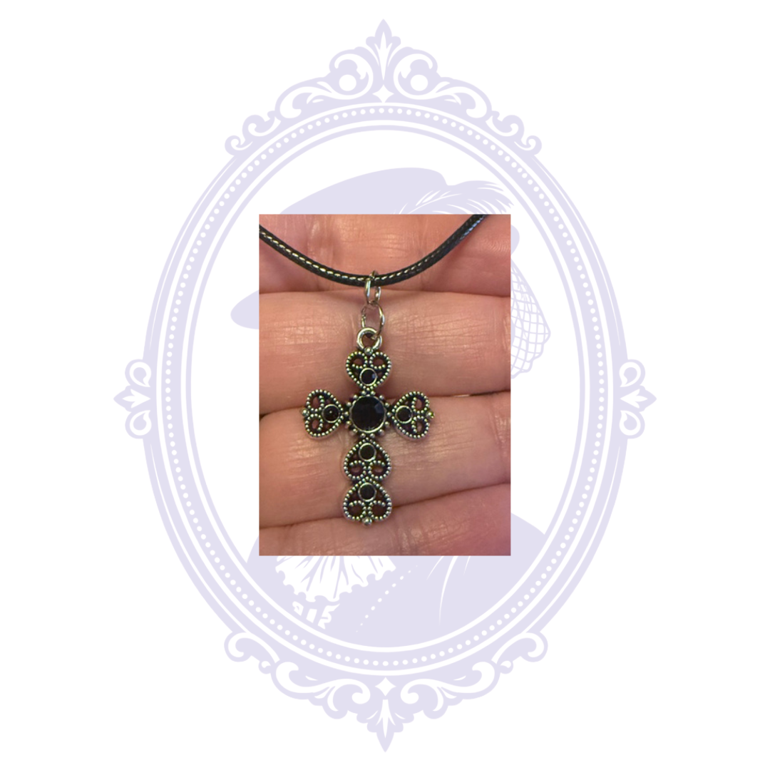 Cupboard Crafted Filigree Cross Gothic Necklace – Black or Silver Tone
