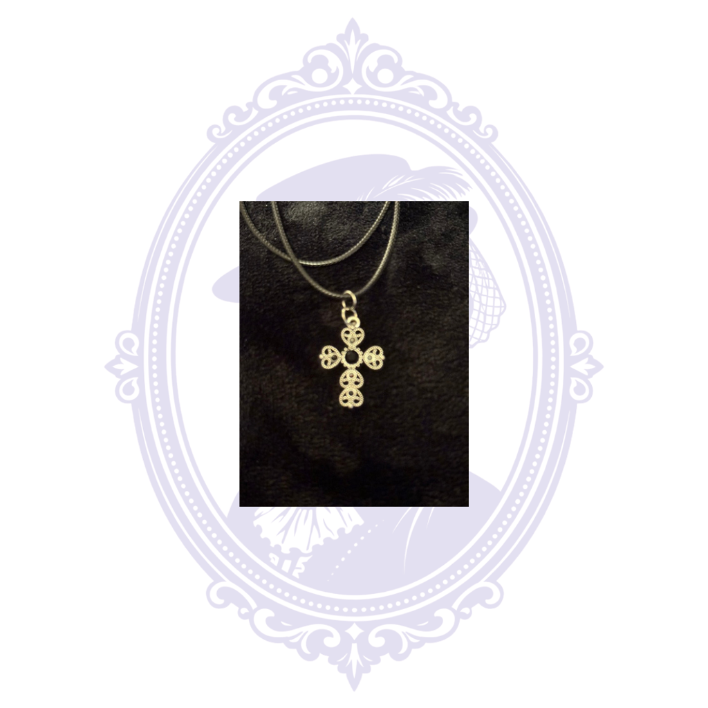 Cupboard Crafted Filigree Cross Gothic Necklace – Black or Silver Tone