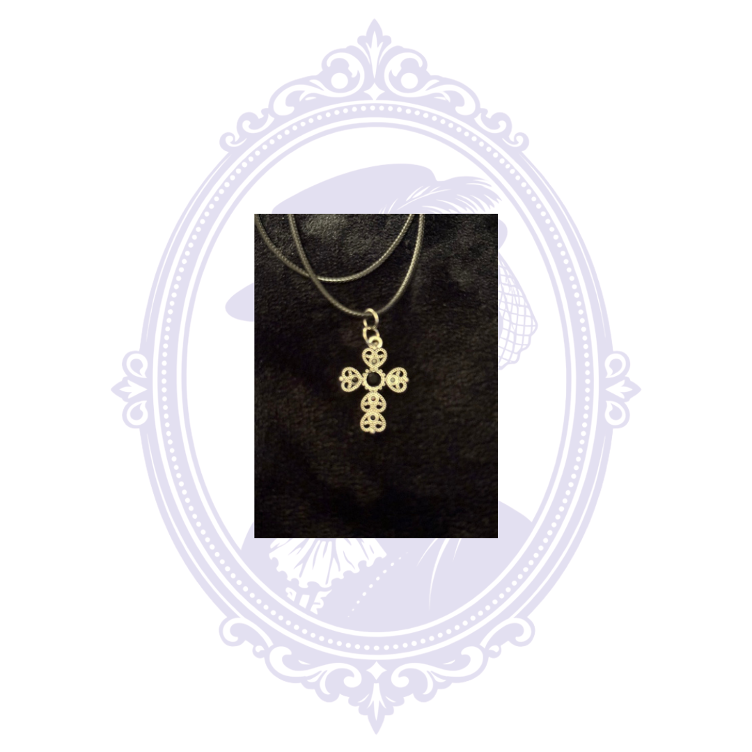 Cupboard Crafted Filigree Cross Gothic Necklace – Black or Silver Tone