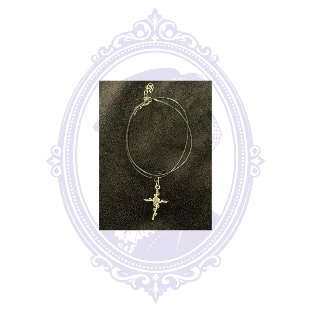 Cupboard Crafted Rose Cross Gothic Necklace – Silver Tone Finish Options