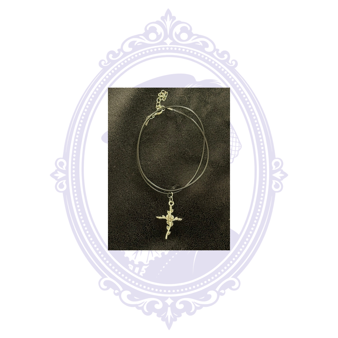 Cupboard Crafted Rose Cross Gothic Necklace – Silver Tone Finish Options