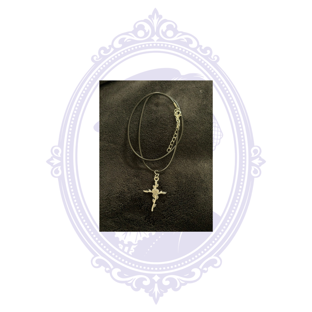 Cupboard Crafted Rose Cross Gothic Necklace – Silver Tone Finish Options