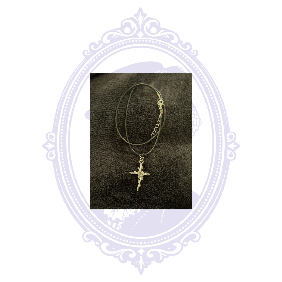 Cupboard Crafted Rose Cross Gothic Necklace – Silver Tone Finish Options