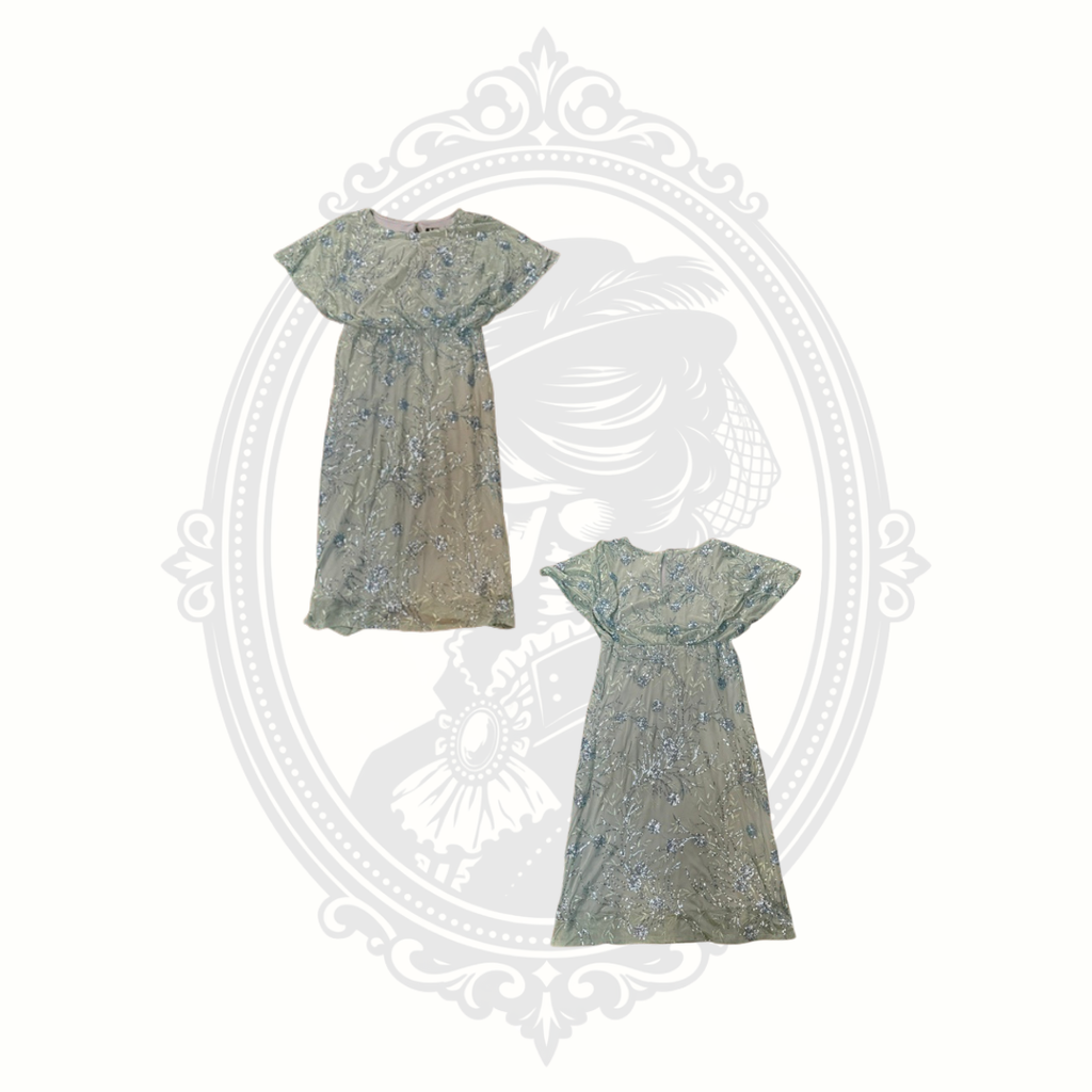 SLNY Women's Sage Green Beaded Flutter Sleeve Cocktail Dress Size 14P Petite