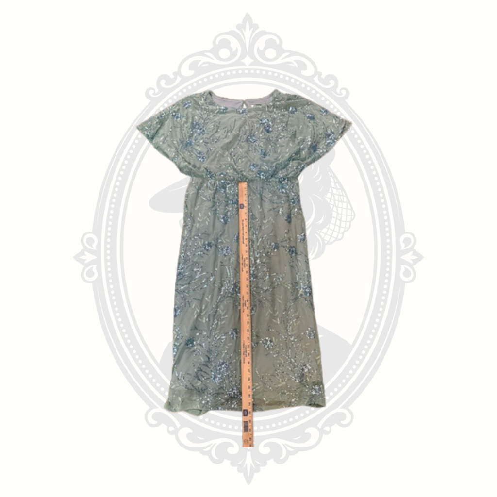 SLNY Women's Sage Green Beaded Flutter Sleeve Cocktail Dress Size 14P Petite