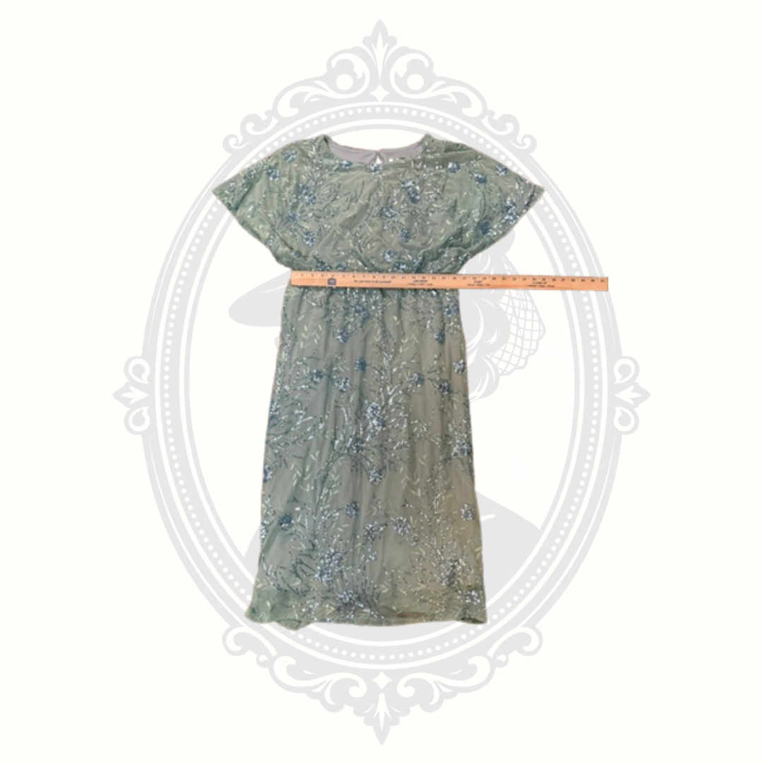 SLNY Women's Sage Green Beaded Flutter Sleeve Cocktail Dress Size 14P Petite