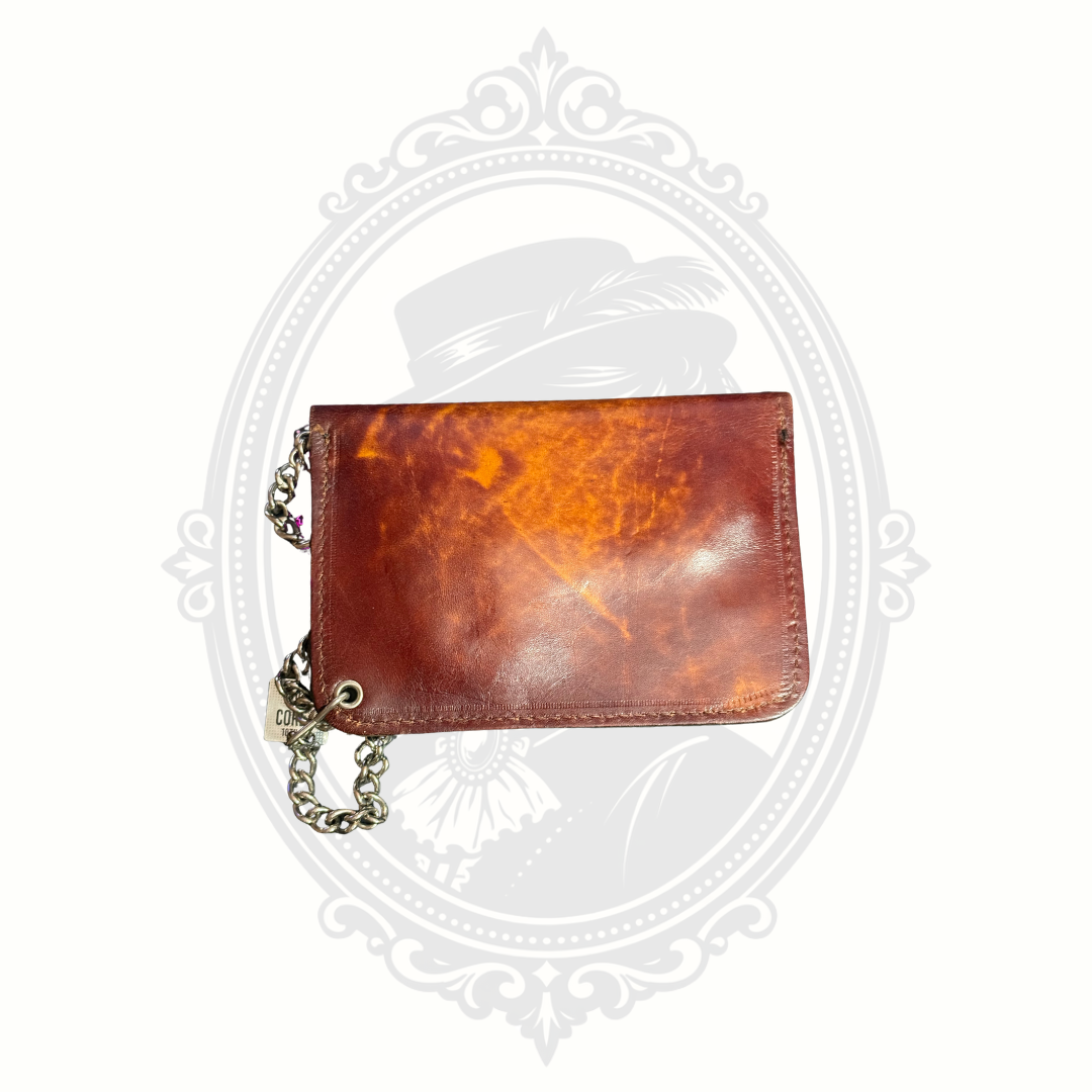 Vintage small leather trucker wallet with chain attachment and smooth back finish
