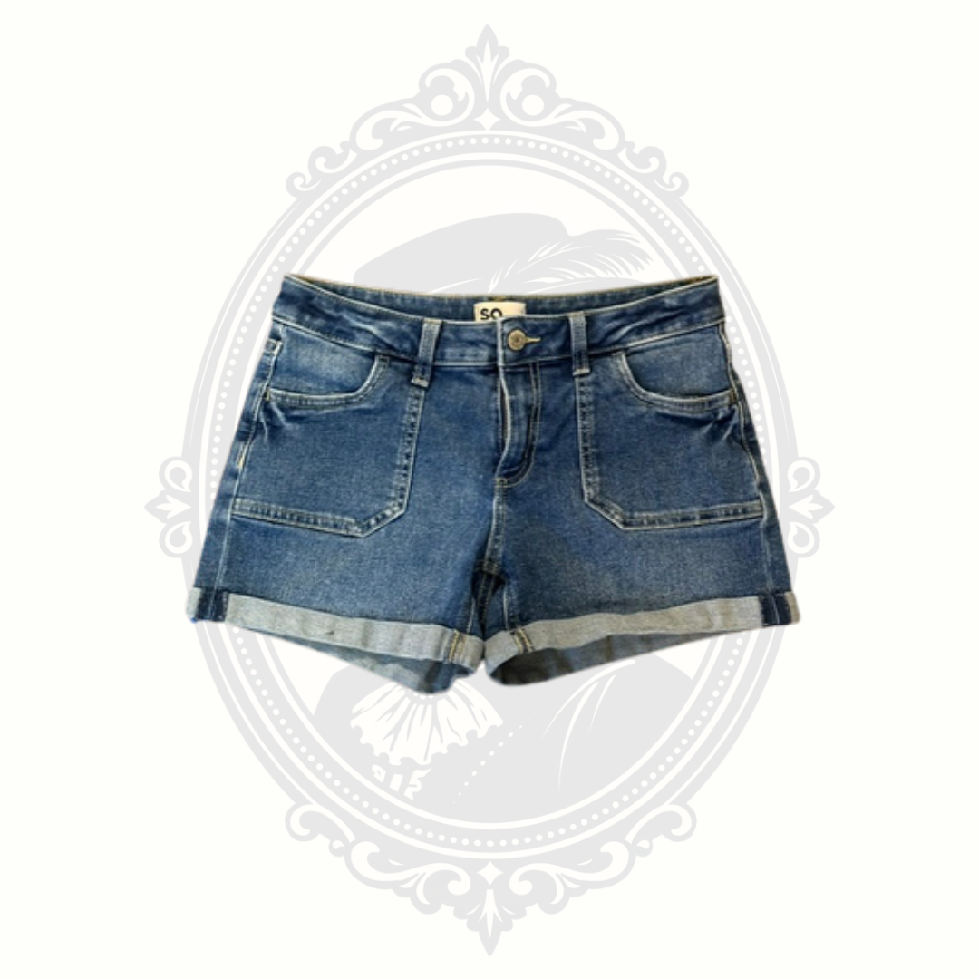 SO Medium Wash Cuffed Denim Shorts | Size 14