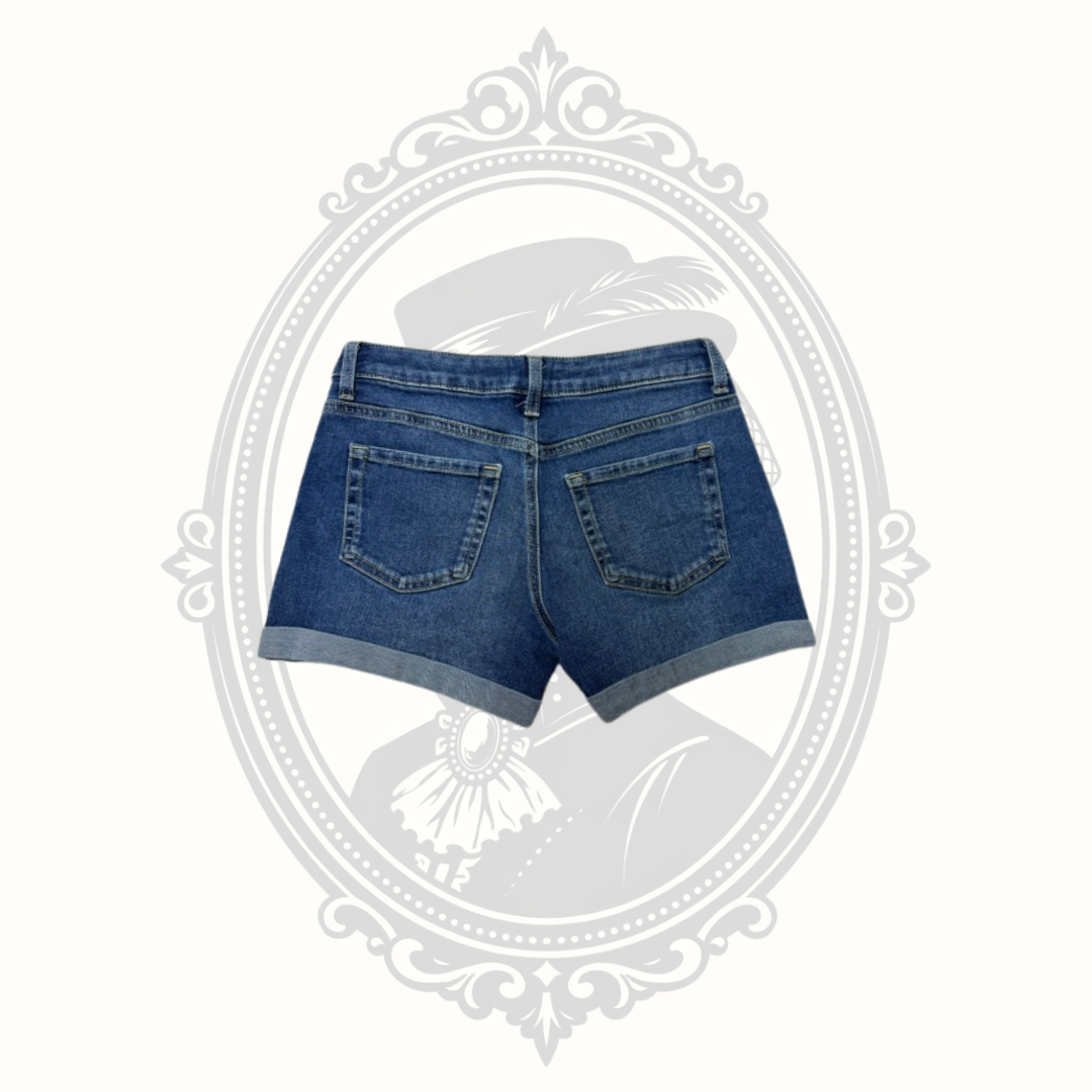 SO Juniors Cuffed Denim Shorts Size 14 Medium Wash Stretch High Rise