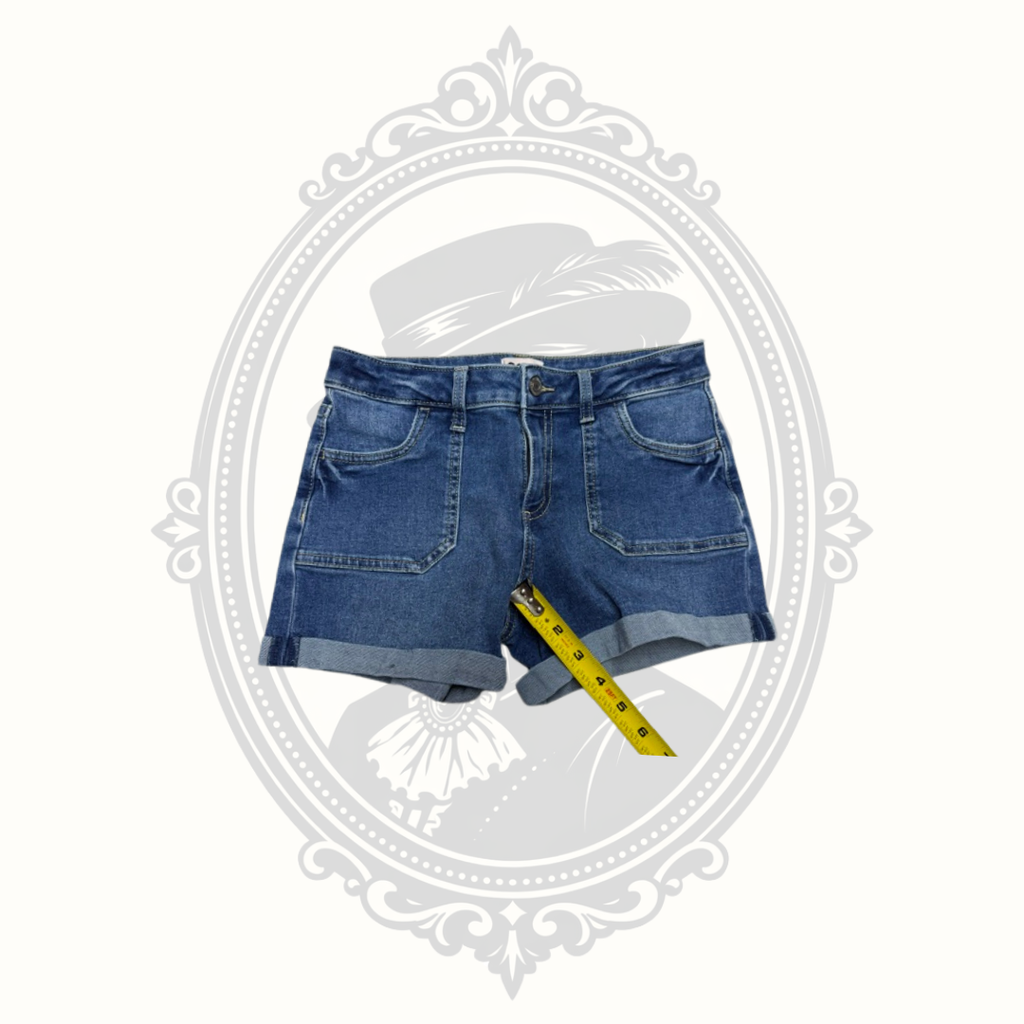 SO Juniors Cuffed Denim Shorts Size 14 Medium Wash Stretch High Rise