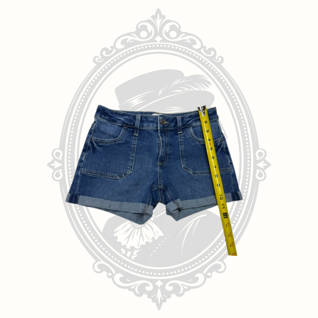 SO Juniors Cuffed Denim Shorts Size 14 Medium Wash Stretch High Rise