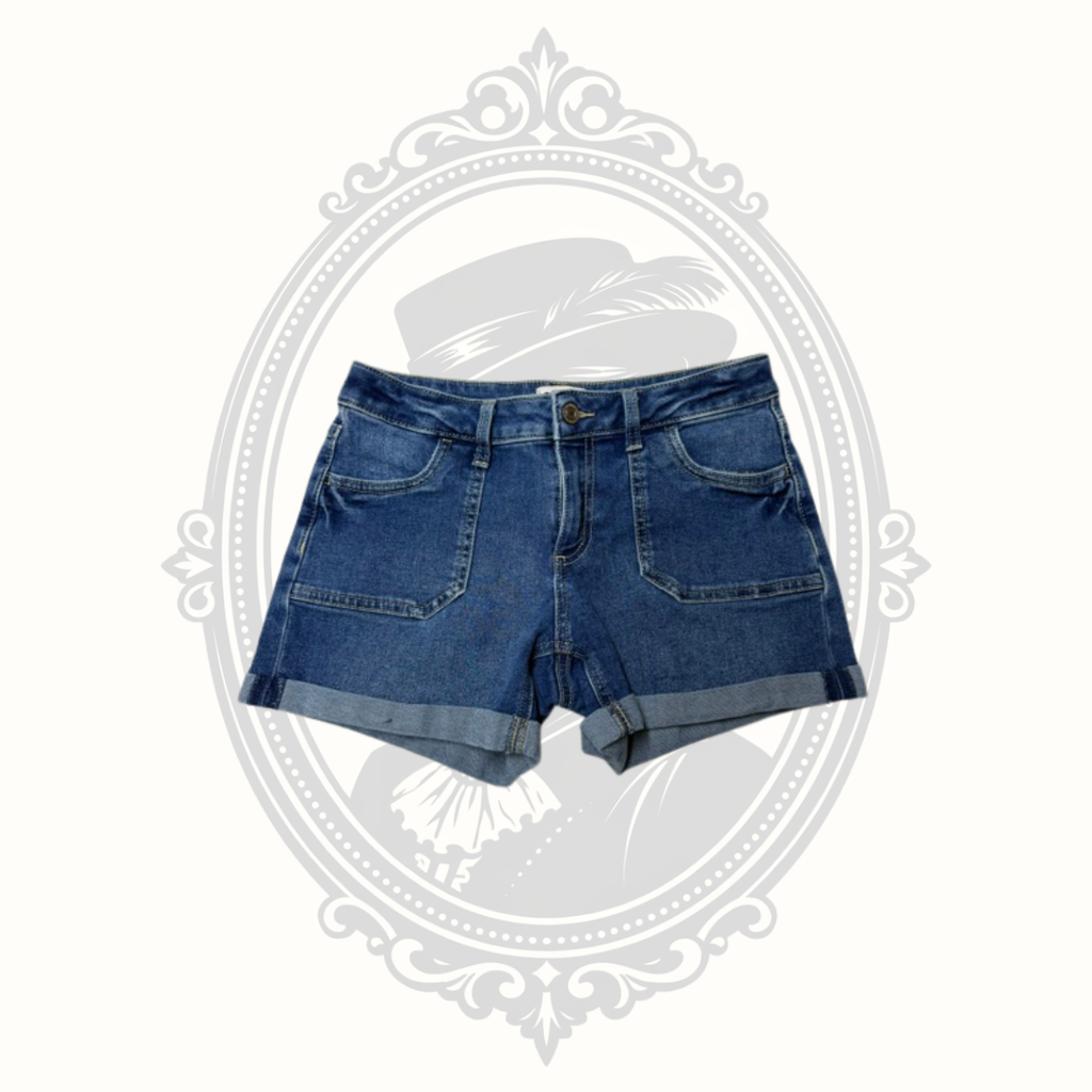 SO Juniors Cuffed Denim Shorts Size 14 Medium Wash Stretch High Rise