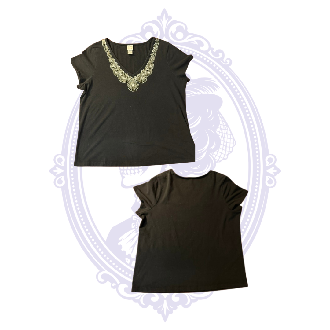Studio 1940 Women's Black Embellished V-Neck Top – Size 18/20W