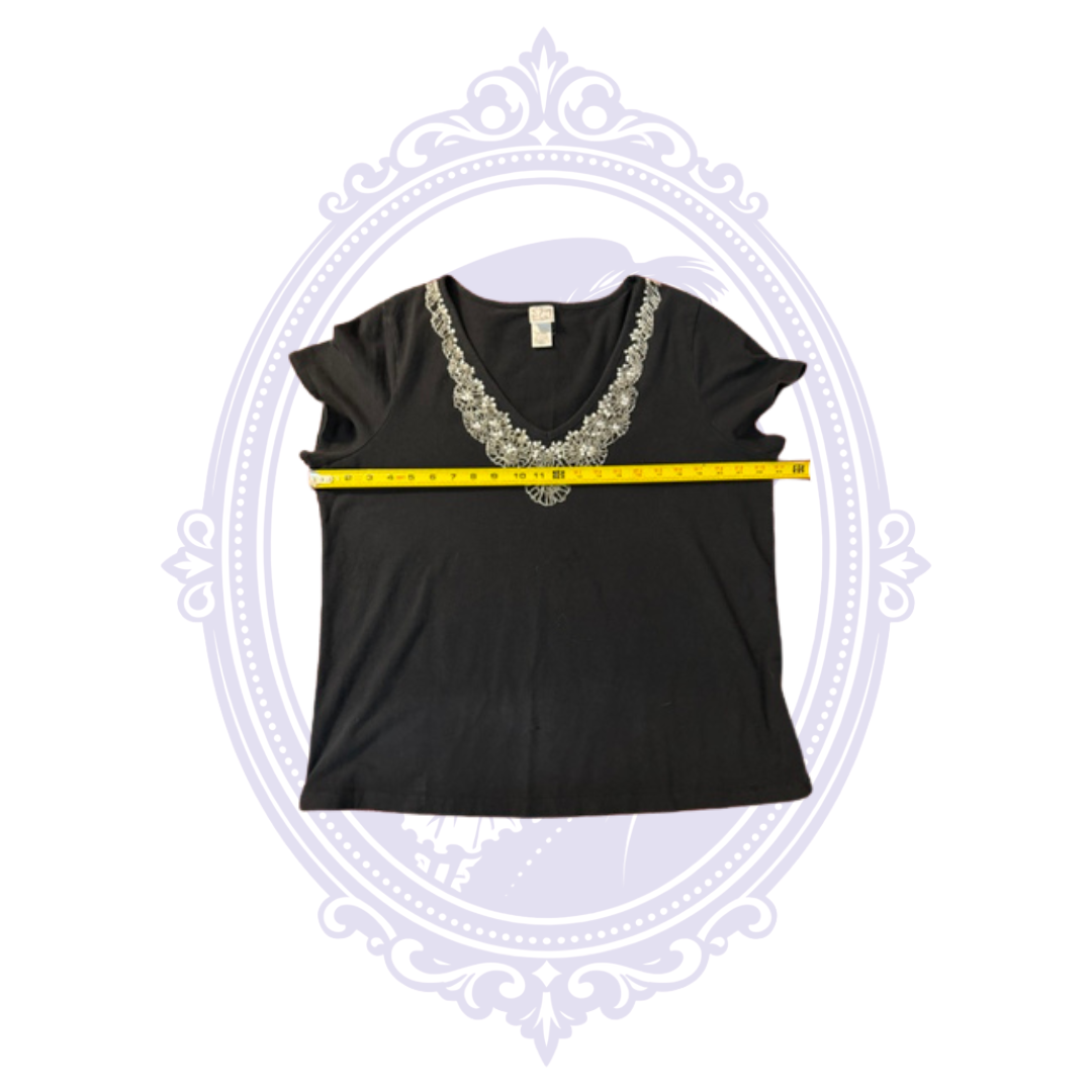 Studio 1940 Women's Black Embellished V-Neck Top – Size 18/20W